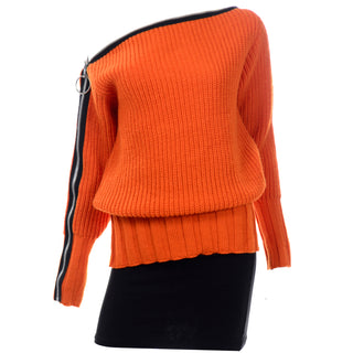 Betsey Johnson Punk Label Orange Chunky Knit Zipper Sweater W Mini Skirt