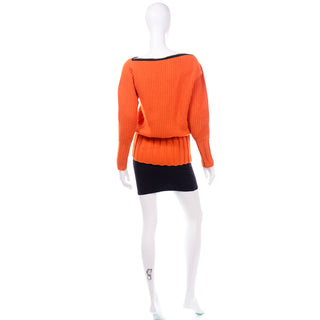 1980s Betsey Johnson Punk Label Orange Chunky Knit Sweater With Mini Skirt outfit