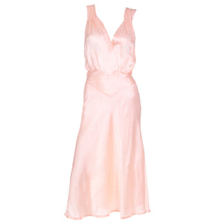 1940s Pink Silk Bias Cut Vintage Nightgown or Dress with Embroidery & Cutwork M/L