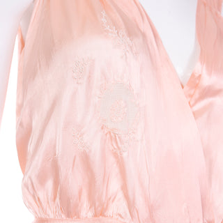 1940s Pink Silk Bias Cut Vintage Nightgown or Dress with Embroidery Sz M/L