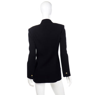 1990s Bill Blass Vintage Black Skirt & Jacket 2 pc Suit w Rhinestone Buttons