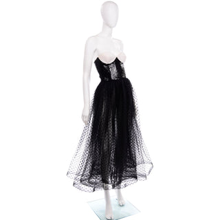 Vintage Bill Blass Tulle Sequin Strapless Dress Black & White