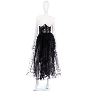 Rare Vintage Bill Blass Tulle Sequin Strapless Dress