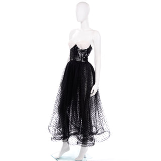Vintage Bill Blass Tulle Sequin Strapless Bustier Evening Dress