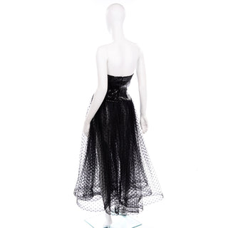 Vintage Bill Blass Tulle Sequin Strapless Dress Black Net