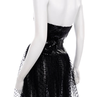  Black & White Vintage Bill Blass Tulle Sequin Strapless Dress