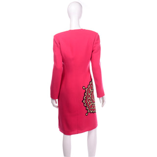Vintage Bill Blass Pink Wool Crepe Knee Length Jacket with Applique