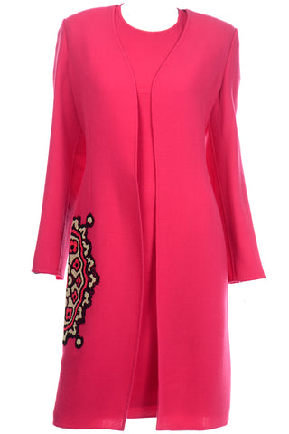 American Designer Bill Blass Pink Wool Crepe Dress and Jacket Ensemble