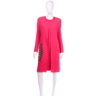 Bill Blass pink dress and jacket with applique