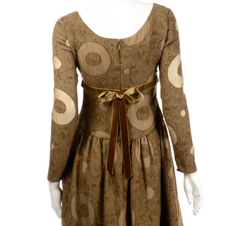 Vintage Bill Blass American Designer Evening Dress Circle Print Brown Silk