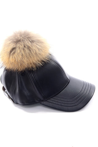 One Size Adjustable Furtalk Black Baseball Cap Hat Removable Fur Pom pom