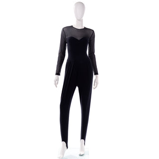 Vintage Black Catsuit Jumpsuit With Stirrups Sweetheart Bust