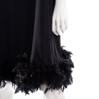 I Magnin Vintage Black Trapeze Tent Dress With Ostrich Feathers at Hem