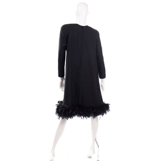 I Magnin Vintage Black Trapeze Tent Dress With Ostrich Feathers