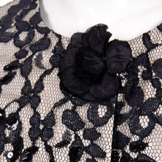 Vintage Bill Blass Black Lace Evening Jacket black flower at top