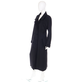 Vintage Black Wool Coat With Black Velvet Trim and Buttons