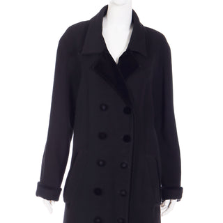 Vintage Black Wool Coat With Black Velvet Trim M