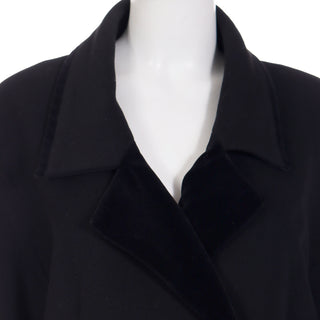 Vintage Black Wool Coat With Black Velvet Trim Size M