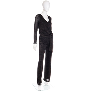 Early 2000s Y2K Vintage Black & Gold Lurex Sparkle Stretch Jumpsuit