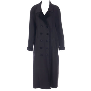 Vintage Black Wool Coat With Black Velvet Trim on Lapels Cuffs and Buttons
