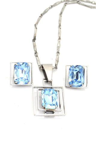 Art Deco Vintage Necklace Earrings Blue Silver