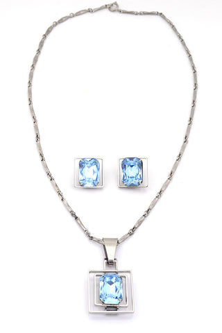 Art Deco Vintage Necklace Earrings Blue