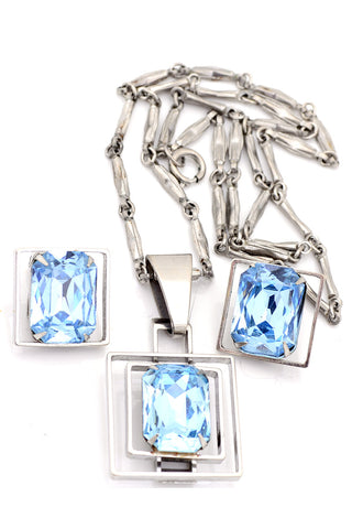 Demi Parure Deco Vintage Necklace Earrings Blue