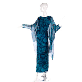 Vintage Evening Dress w/ Sheer Overlay & Dramatic Sleeves 6/8