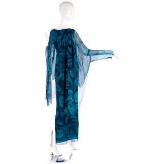 Vintage Evening Dress w/ Sheer Overlay & Dramatic Sleeves 6/8