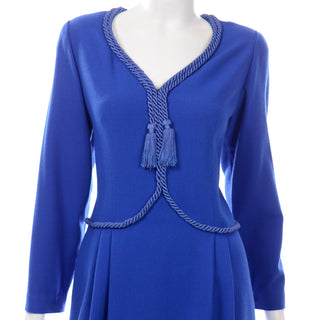 Vintage Valentino Blue Dress With Tassels and Rope Trim