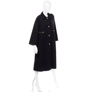 1970s Vintage Bonnie Cashin Black Coat All Weather Raincoat w Tan Cashmere Lining