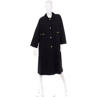 1970s Vintage Bonnie Cashin Black Coat All Weather Raincoat w Cashmere Lining 70s