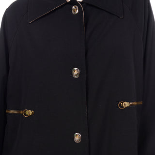 Canvas 1970s Vintage Bonnie Cashin Black Coat All Weather Raincoat w Cashmere Lining