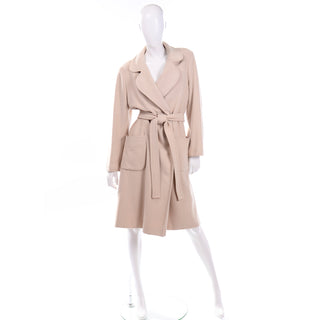 Vintage 100% Cashmere Cream Coat With Pockets and Sash Belt open front