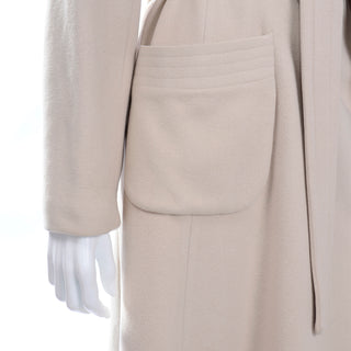 Vintage 100% Cashmere Cream Coat With patch Pockets and Sash Belt