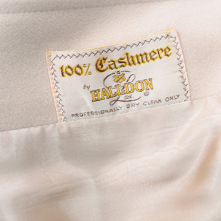 Halldon Vintage 100% Cashmere Cream Coat With Pockets and Sash Belt