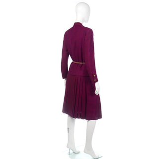 Chanel Haute Couture Vintage 2 Pc Dress Magenta & Black Skirt & Jacket w Belt Phyllis Mcquire