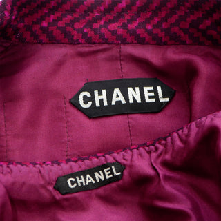 Modig Chanel Haute Couture Vintage 2 Pc Dress Magenta & Black Skirt & Jacket w Belt