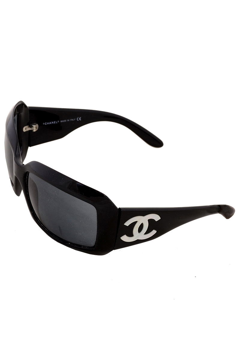 1990s Chanel Black Vintage Sunglasses w Monogram Interlocking Mother Of  Pearl CC's
