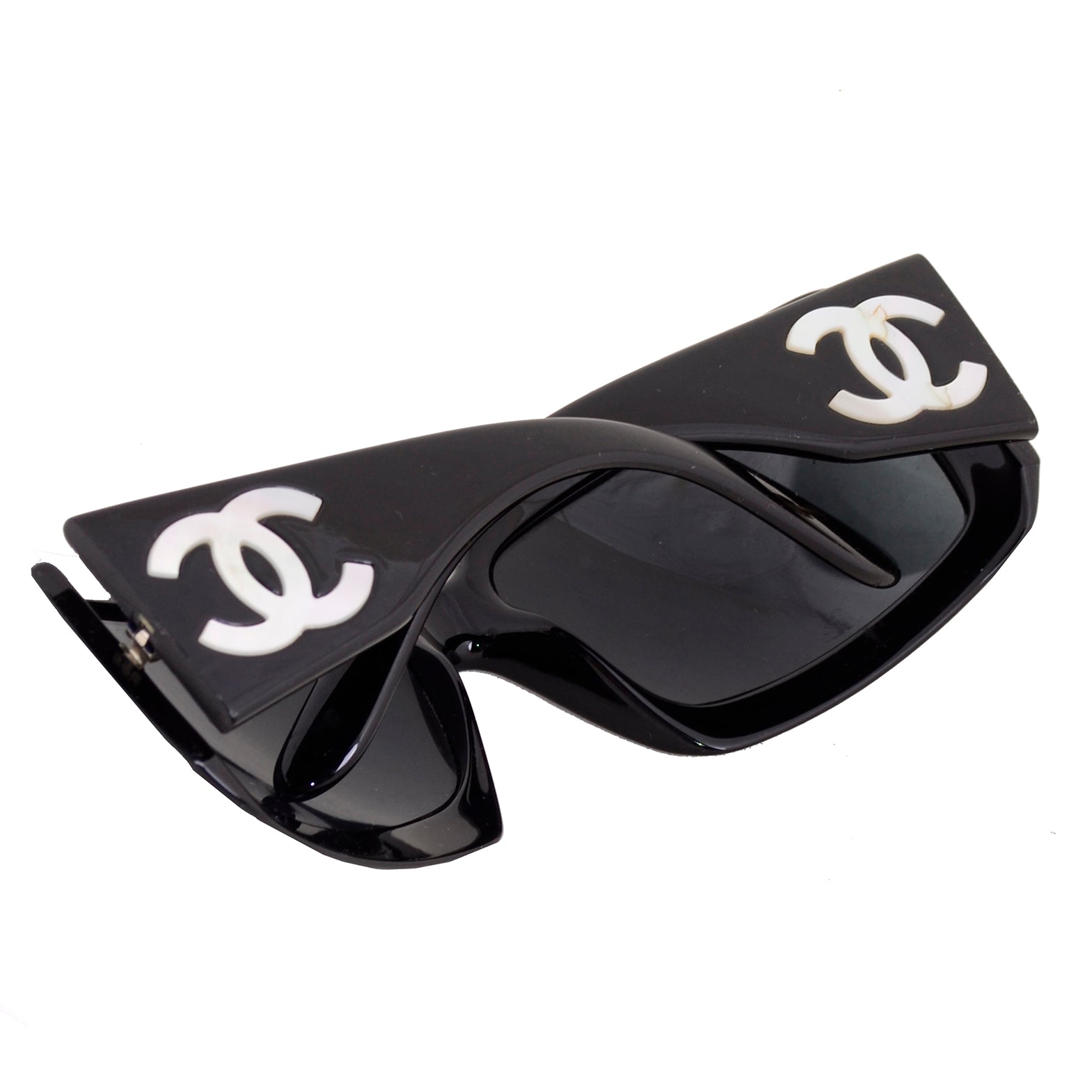 Chanel Black Vintage Chain Link Shield Sunglasses Chanel