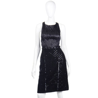1983 Chanel by Karl Lagerfeld Black Sequin Jacket & Skirt Suit with Matching Top