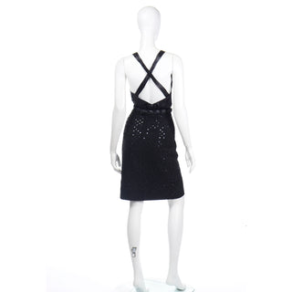 1983 Chanel by Karl Lagerfeld Black Sequin Skirt Suit with Matching Top with criss cross back