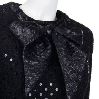 Rare 1983 Chanel by Karl Lagerfeld Black Sequin Skirt Suit with Matching Top