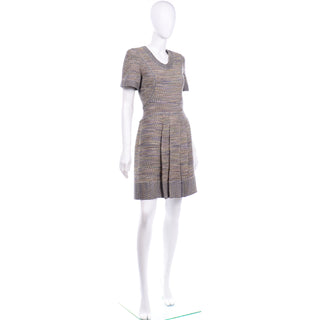 Chanel Spring Summer 2015 Multicolored Tweed Dress pleated skirt