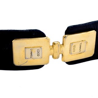 Chanel Iconic Perfume Bottle Clasp Black Leather Belt