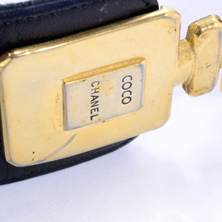 Chanel Iconic Perfume Bottle Clasp Black Leather Belt