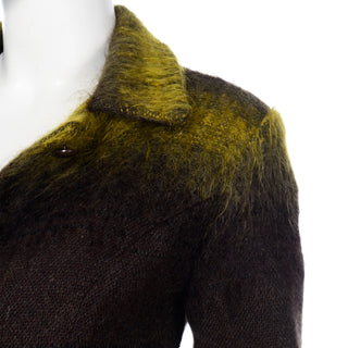 Chartreuse & Brown Mohair Vintage Jacket and Skirt Suit