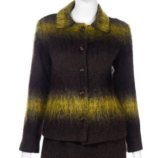 Chartreuse & Brown Mohair Vintage Jacket and Skirt Suit