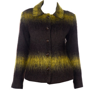 Vintage Chartreuse & Brown Mohair Jacket and Skirt Suit fuzzy