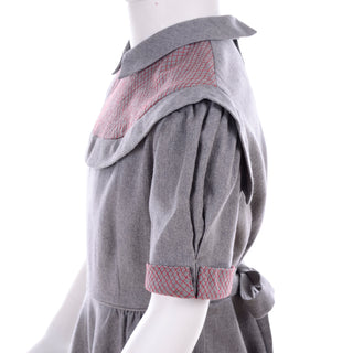 Gray Wool Vintage 1950s Childs Dress by Gail Berk Puff Sleeves